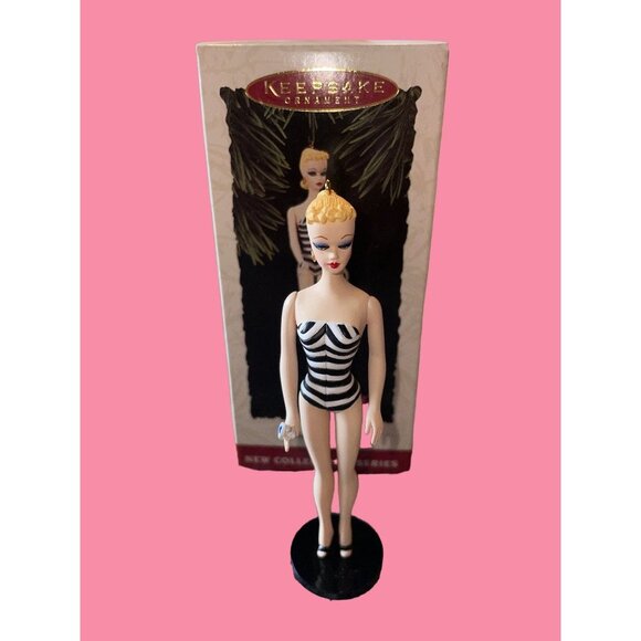 Barbie Hallmark Keepsake Ornament Debut 1959 Striped Swimsuit 1994 - Picture 2 of 3